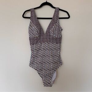 Boden Porto V-Neck One Piece Swimsuit Size US 8 Dark Burgundy Reverie Blue